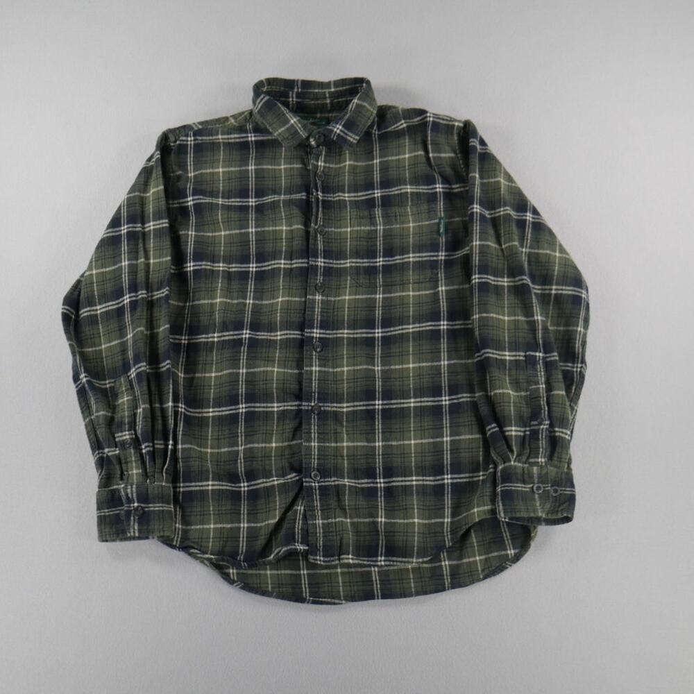 Woolrich Green Label Mens Large Green Cotton Flannel Button Down Shirt Pocket